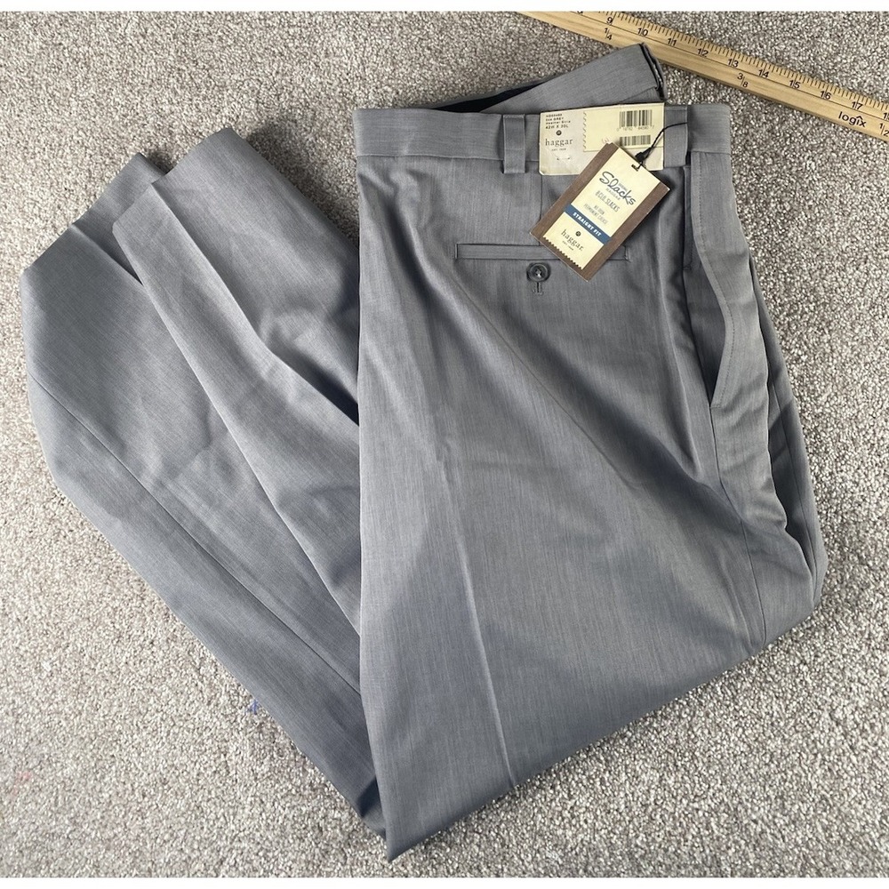 Haggar Heather Atria Grey Men 42x30 Eclo Slacks Non Iron Straight Fit Flat Front - Picture 1 of 11